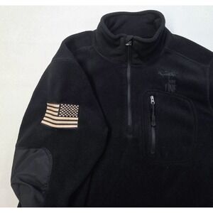 Nine Line Pullover Fleece Mens 1/4 Zip Black on Black Sweatshirt Flag Embroidery